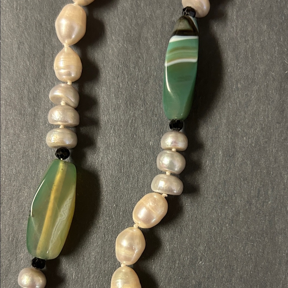 Elegant Baroque Freshwater Pearl and Green Agate Necklace